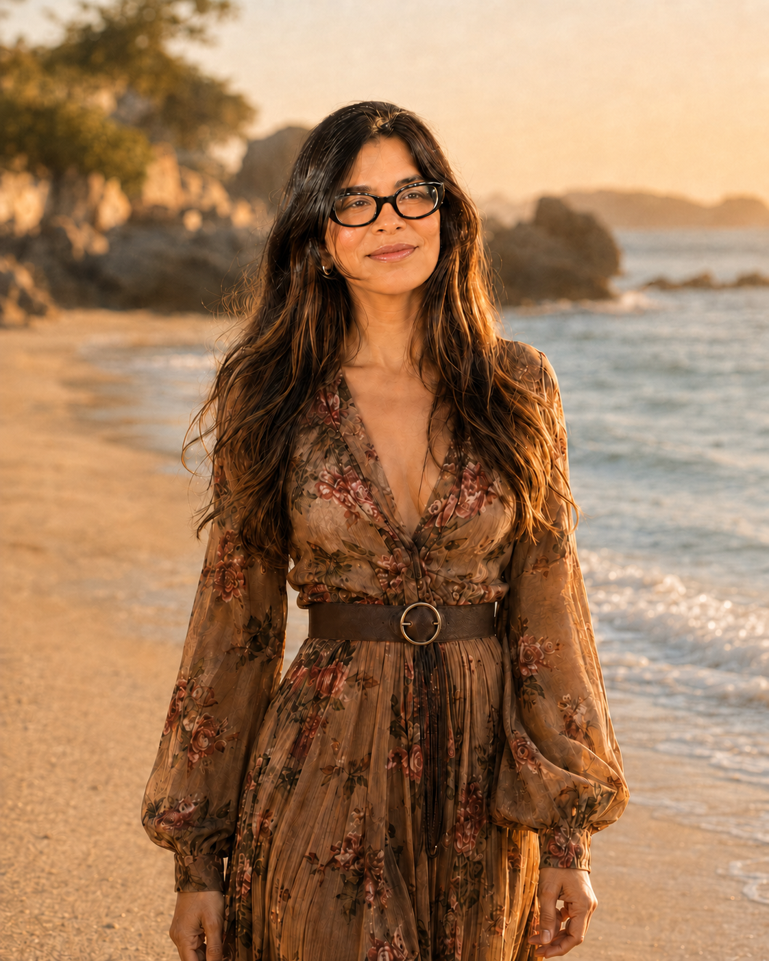 Vanessa Santos caminhando junto ao mar